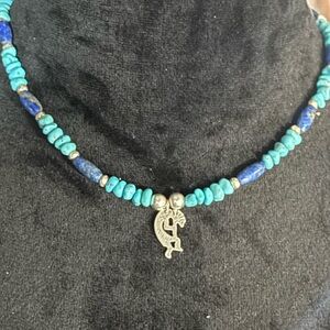 Kingman Turquoise and lapis lazuli and Sterling silver spacers necklace